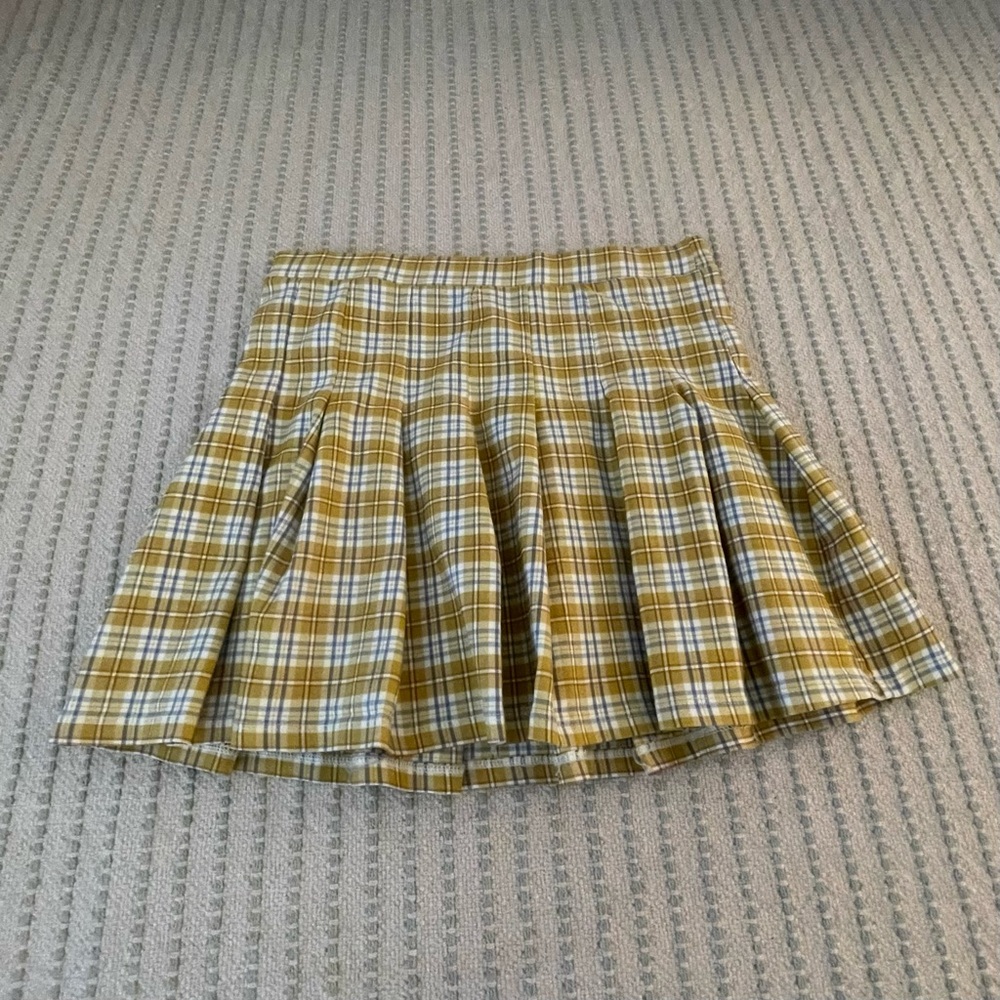 Altar'd State Mustard Plaid Skater Skirt - Size: Medium